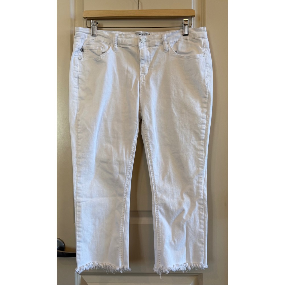 Judy Blue Women's White Cropped Fit Raw Hem Mid Rise Denim Jeans Size 15/32